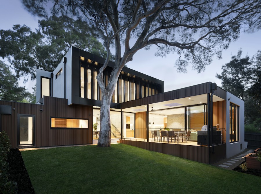 Modern home with a pitched roof